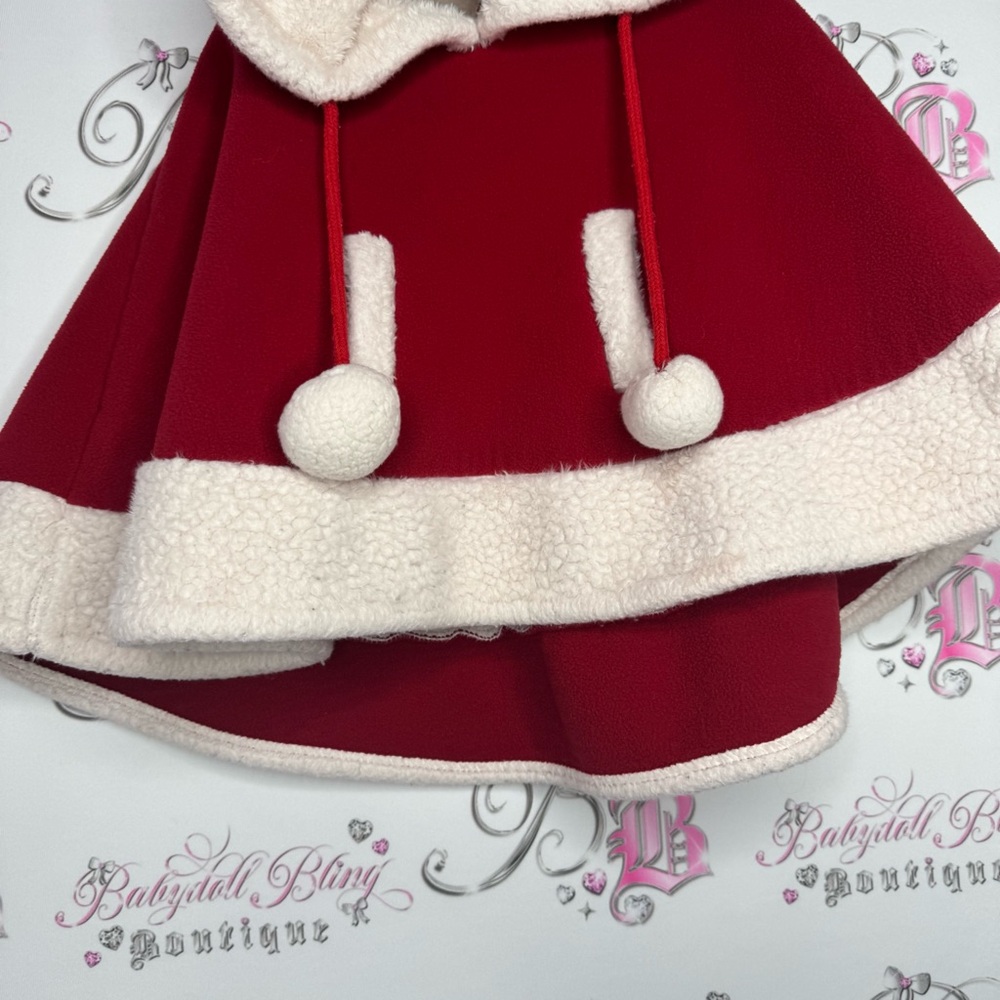 Doppio’s poncho reindeer kids red white Pom poms deer hood cute cozy warm Xmas - Picture 3 of 8